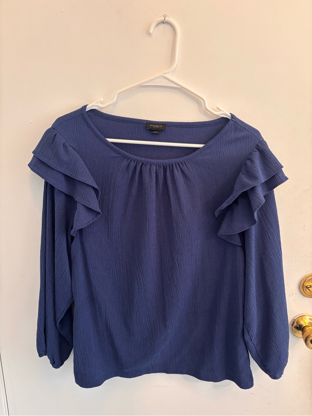 Ann Taylor Blue Ruffle Sleeve Blouse